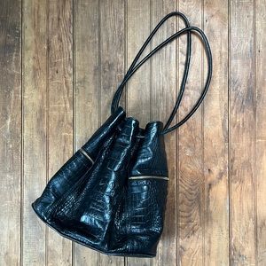 Brahmin Black Croc-Embossed Bucket bag